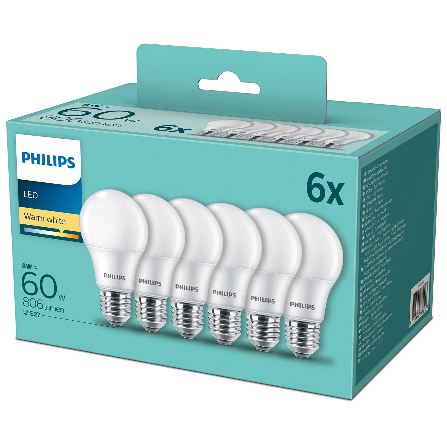 Philips 6-pack LED E27 Normal Frost 60W 806lm