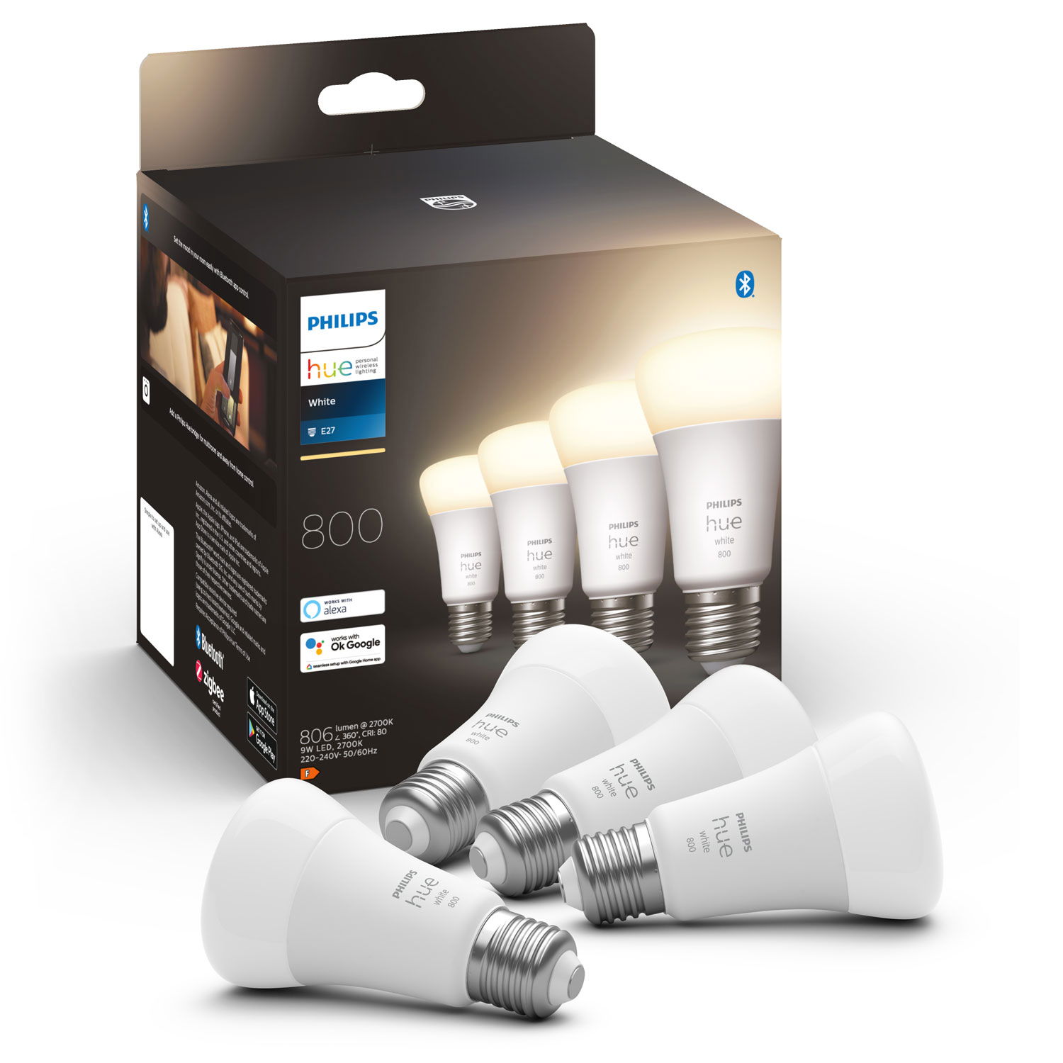 Läs mer om Philips Hue White E27 A60 800lm 4-pack