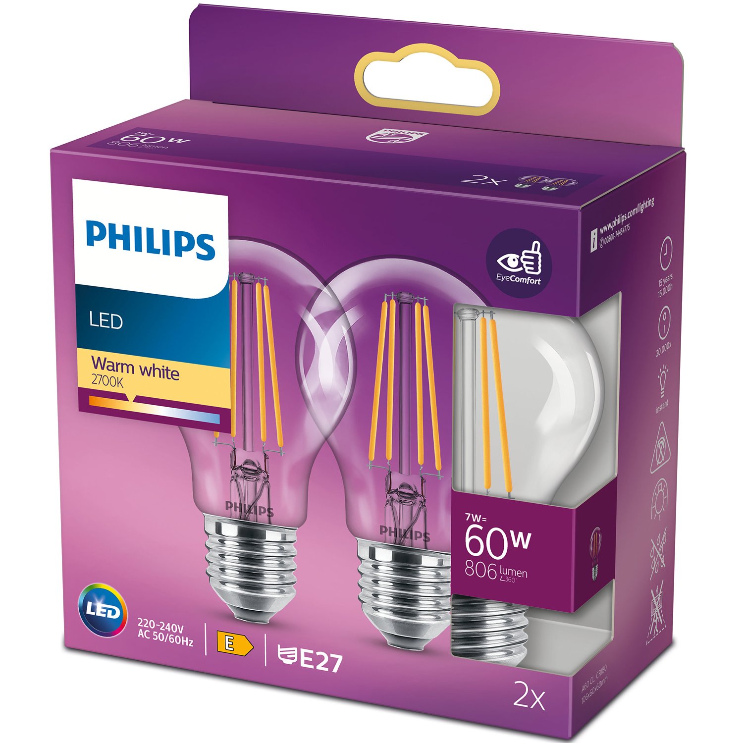 Philips 2-pack LED E27 Normal 7W