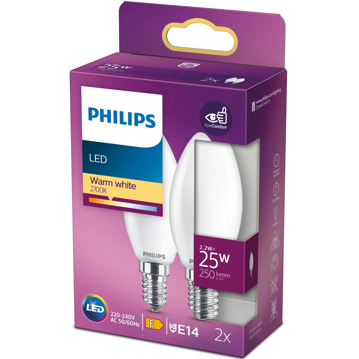 Läs mer om Philips 2-pack LED E14 Kron 25W Frost 250lm