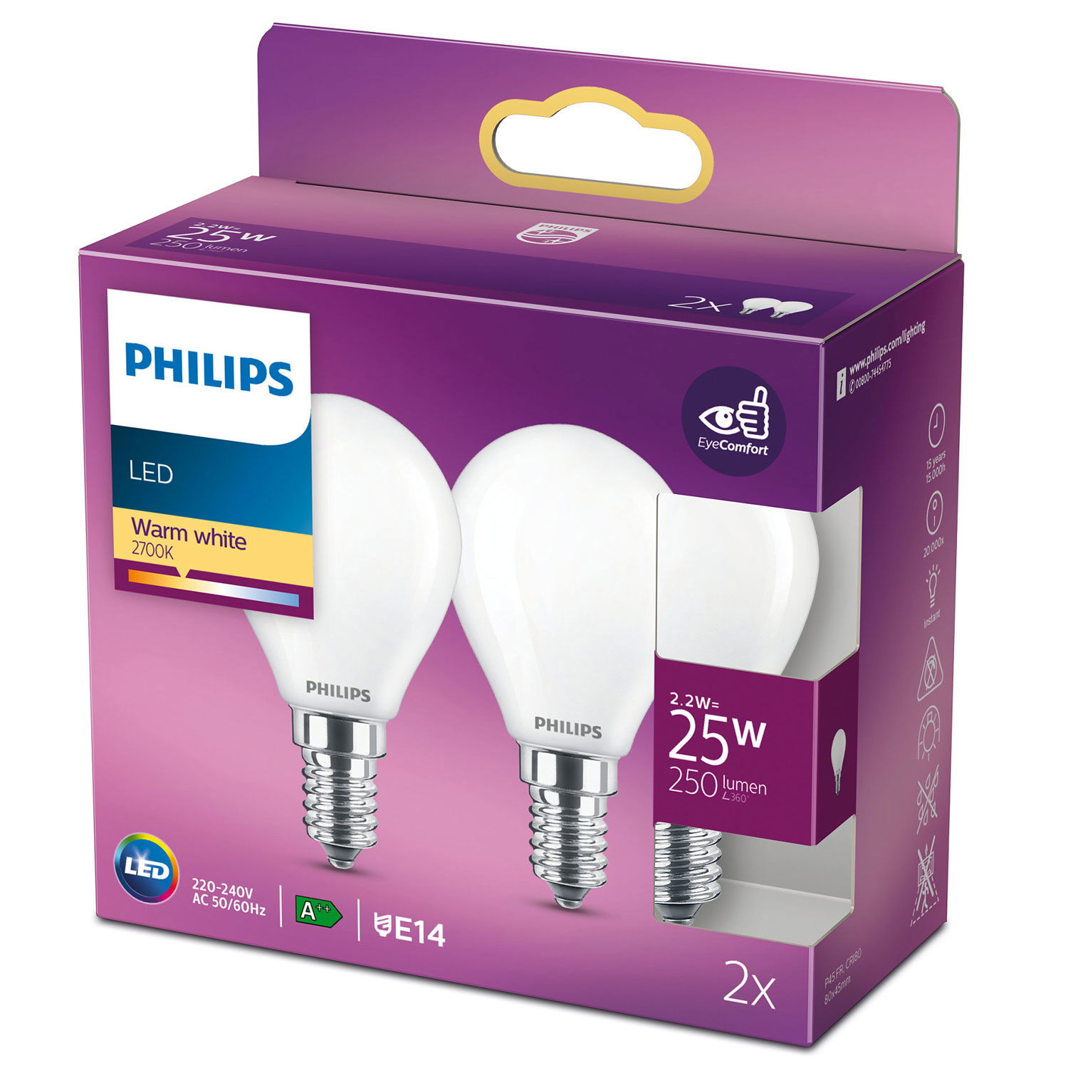 Läs mer om Philips 2-pack LED E14 Klot 25W Frost 250lm