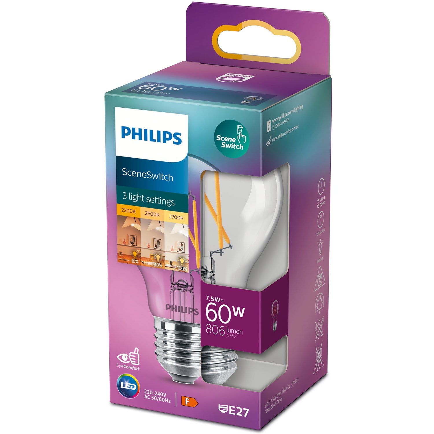 Philips LED SceneSwitch E27 Normal 60-30-16W Klar