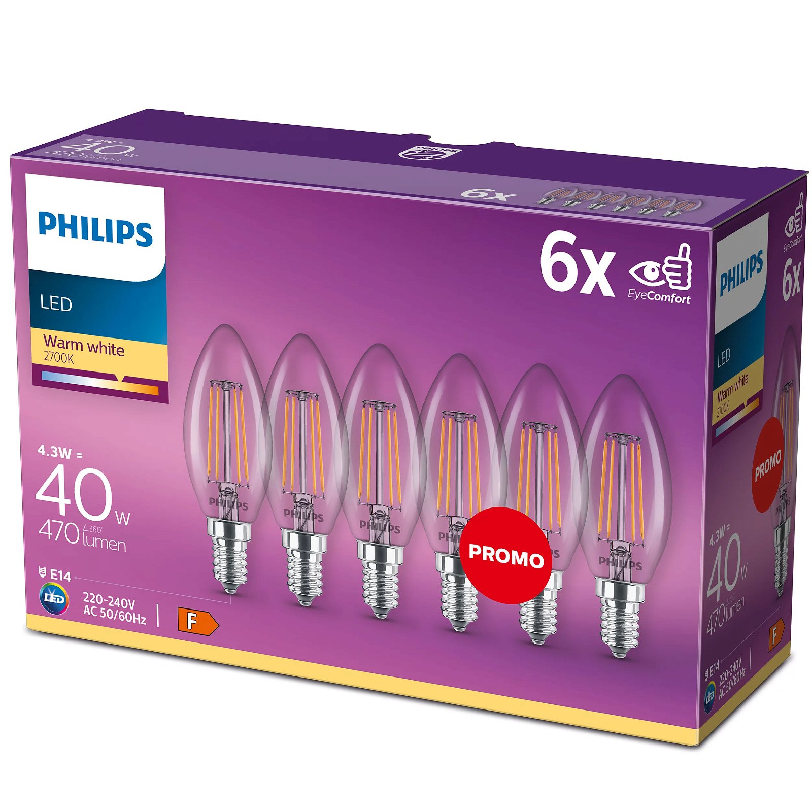 Philips 6-pack LED E14 Kron 4W