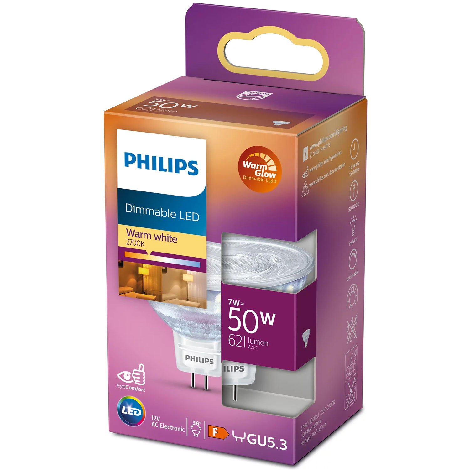 Läs mer om Philips LED GU5.3 Spot 50W 12V Dimbar WarmGlow 621lm