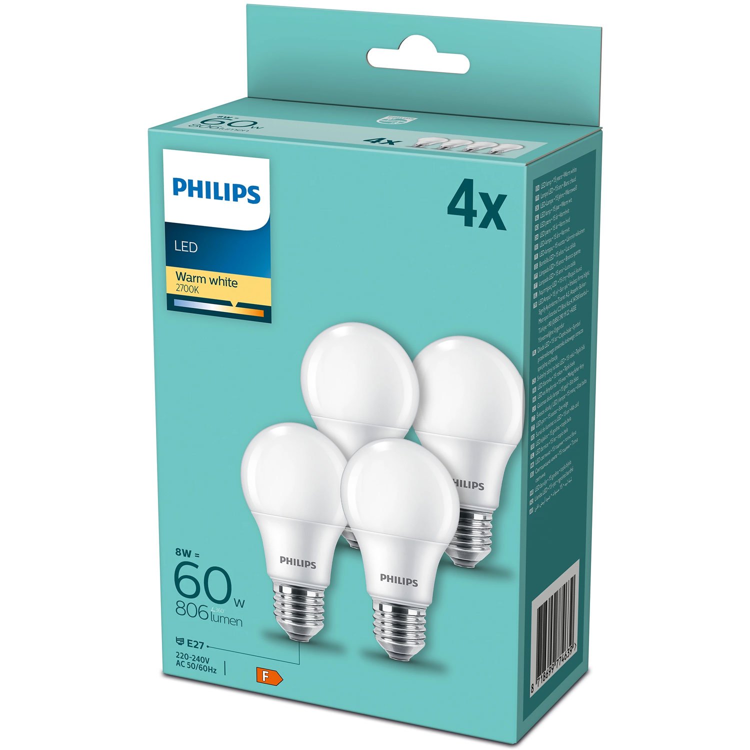 Philips 4-pack LED E27 Normal Frost 60W 806lm