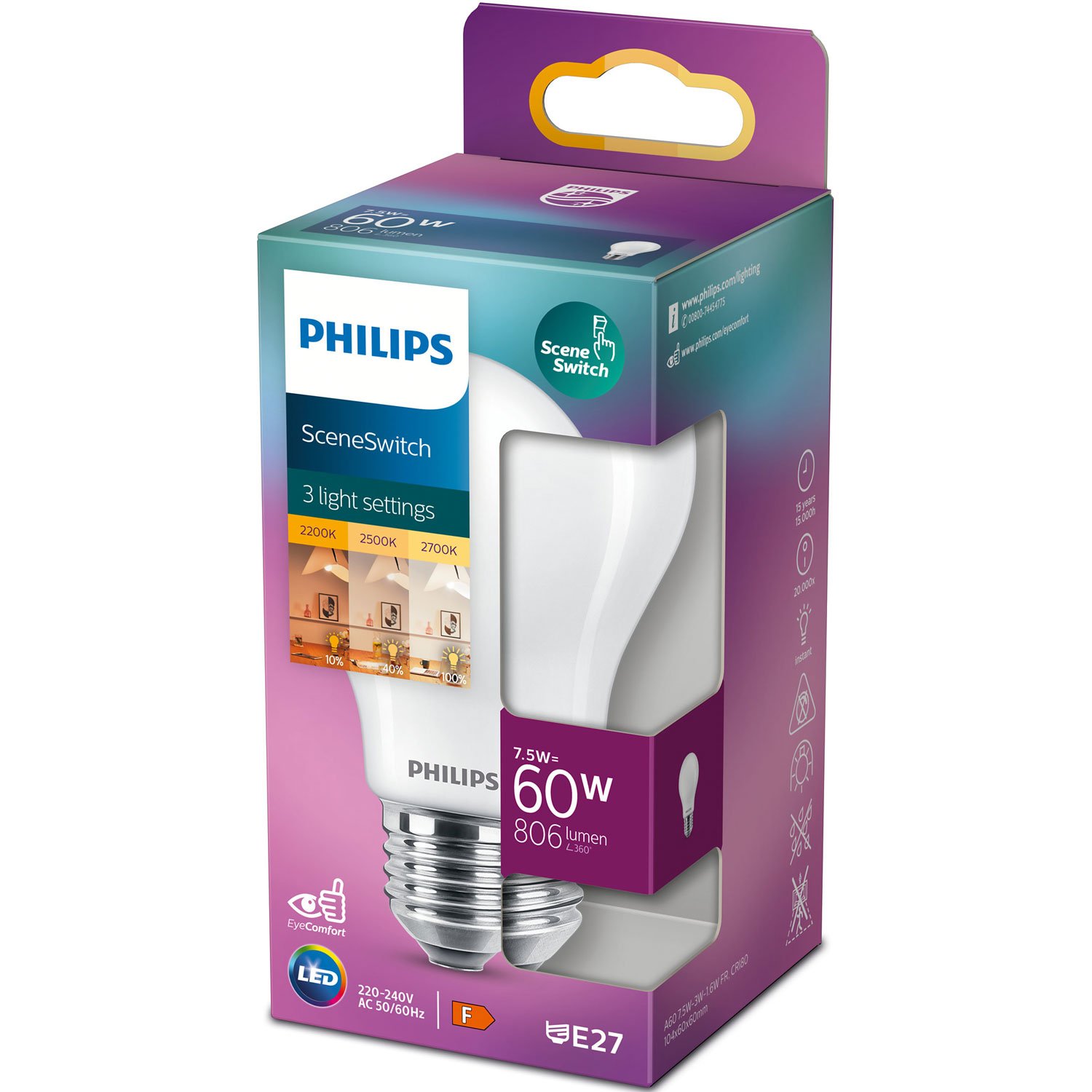 Läs mer om Philips LED SceneSwitch E27 Normal 60-30-16W Frost