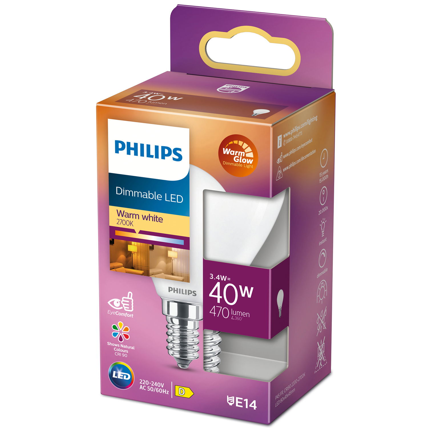 Läs mer om Philips LED E14 Klot 3,4W