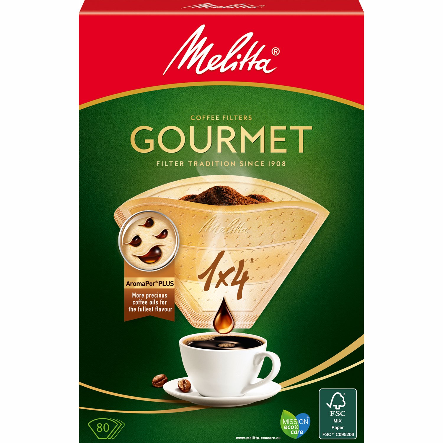 Melitta Kaffefilter Gourmet 1X4 Oblekta 80st X8dfp