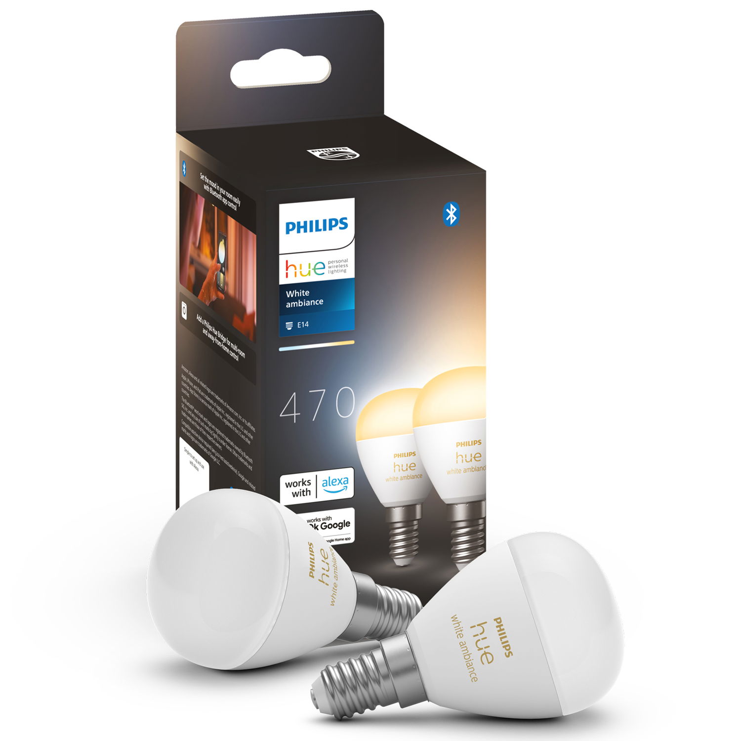 Läs mer om Philips Hue White Ambiance E14 Klot 2-pack