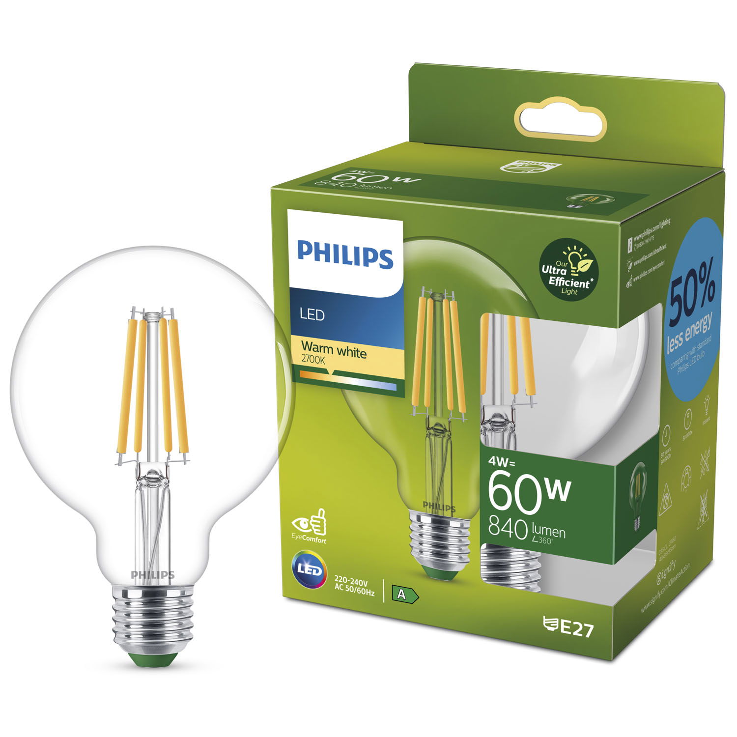 Läs mer om Philips LED E27 G95 Glob 4W