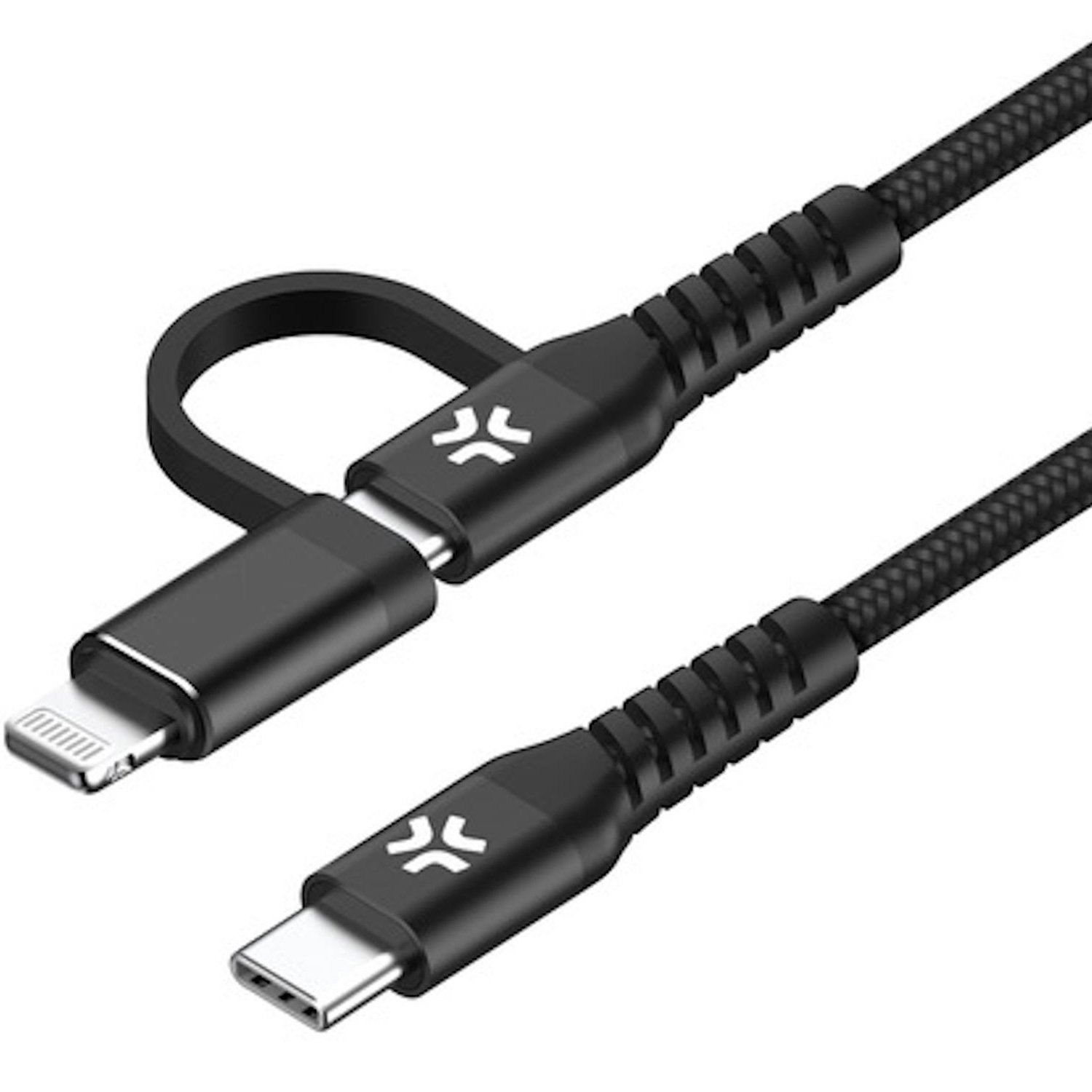 Celly 2-i-1-kabel USB-C - USB-C/Lightning 100W 2m Svart