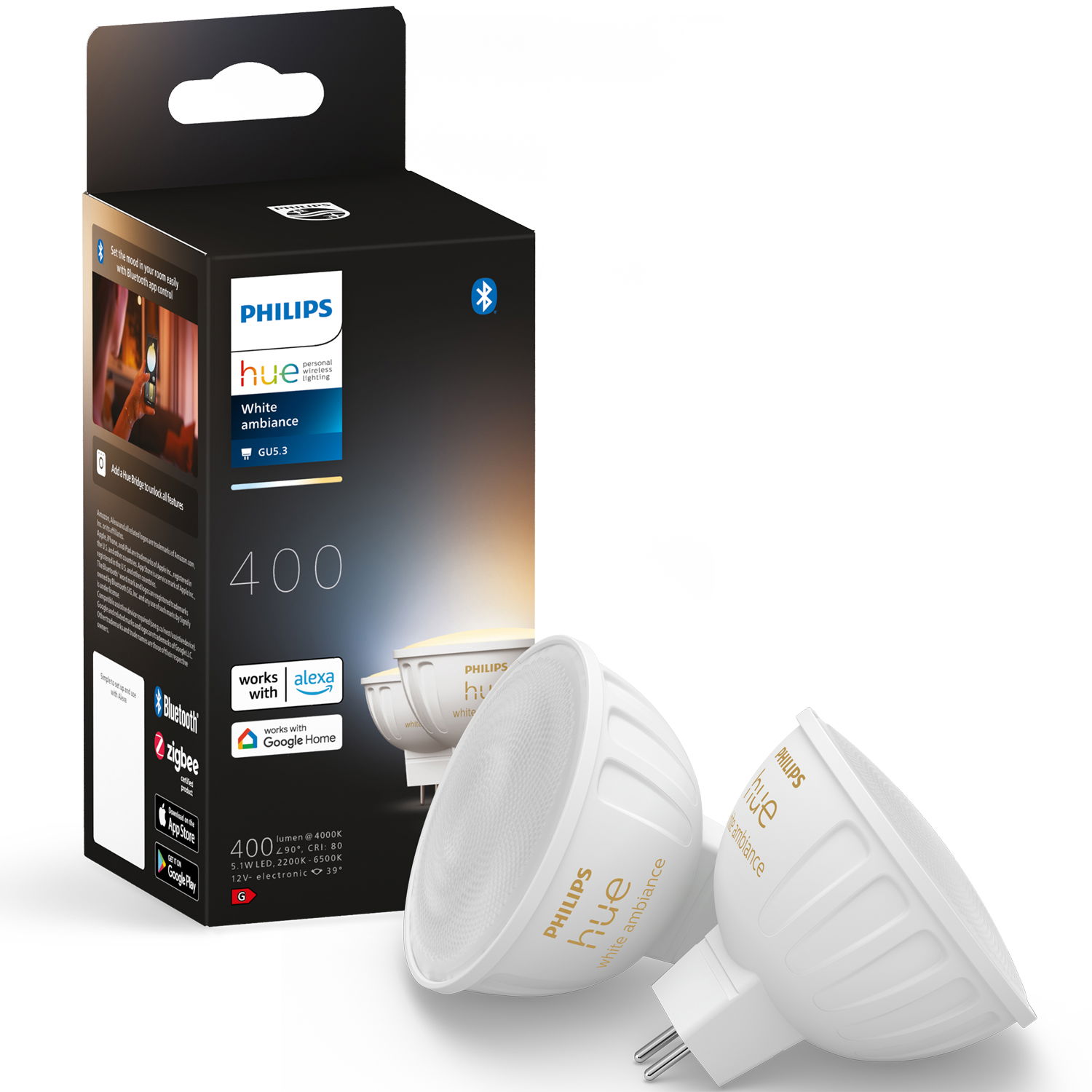 Läs mer om Philips Hue White Ambiance GU5.3 MR16 12V 400lm 2-pack