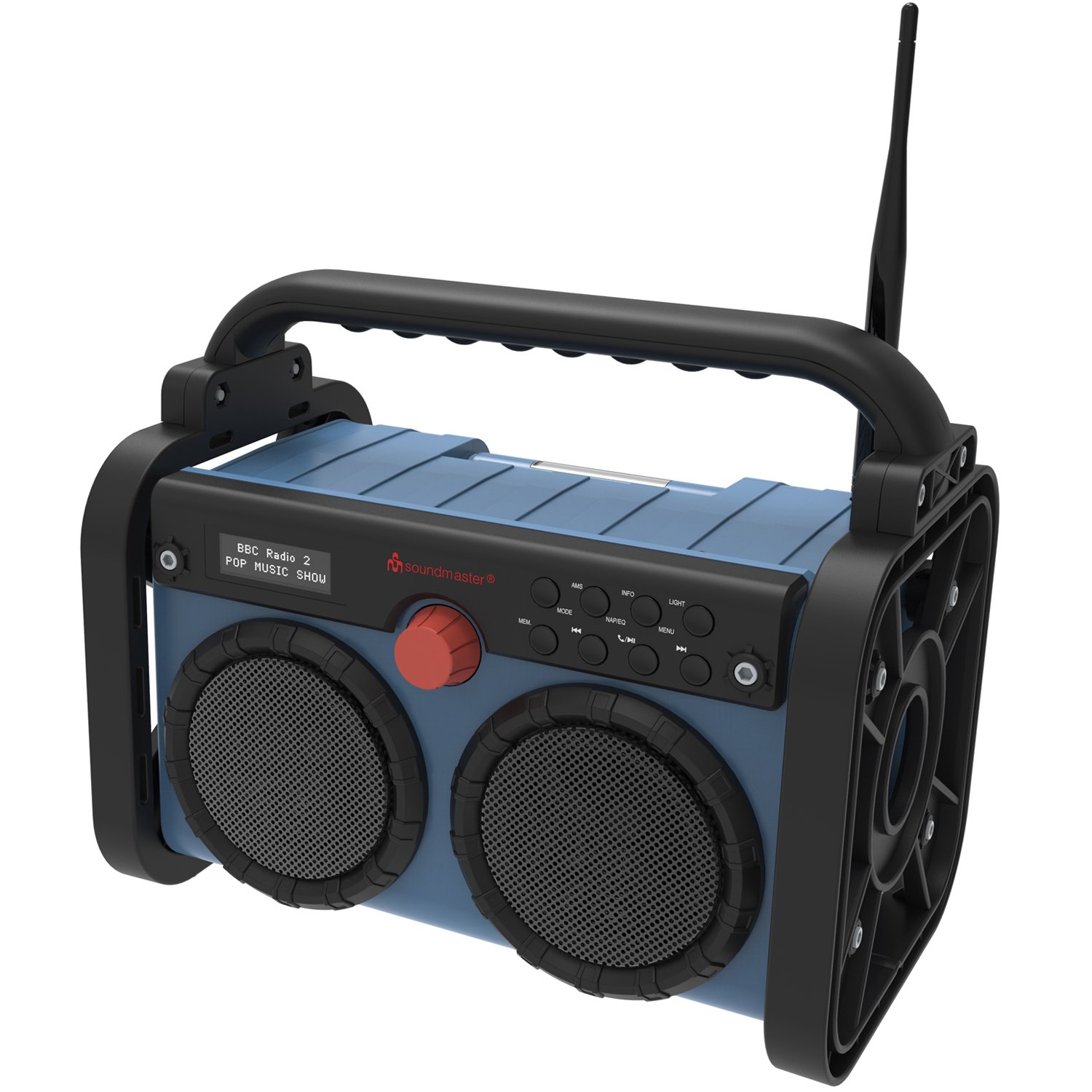 Soundmaster DAB85BL Stereo DAB+/FM bygg/trädgårds-radio med Bluetooth®, LED-belysning & Li-Ion batteri