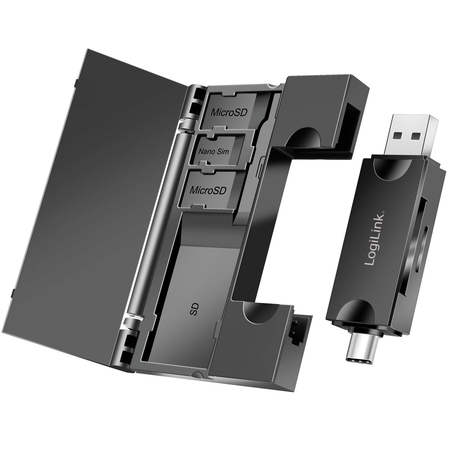 Läs mer om LogiLink Minneskortsläsare USB-C + USB-A MicroSD - och SD-kort inkl. förvaring