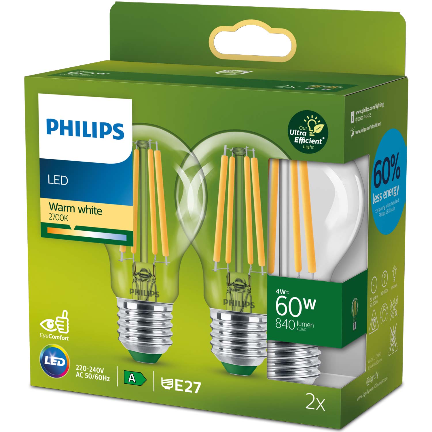 Läs mer om Philips 2-pack LED E27 Normal 4W