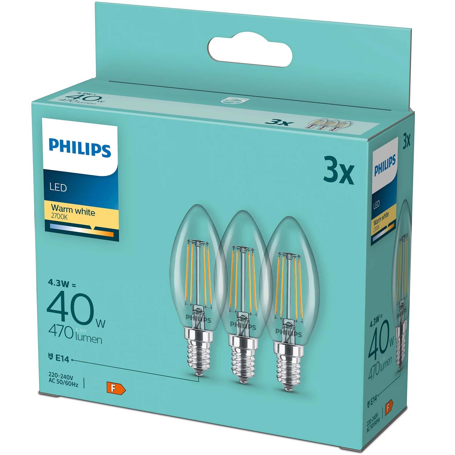 Läs mer om Philips 3-pack LED E14 Kron 4,3W (40W) Klar 470lm