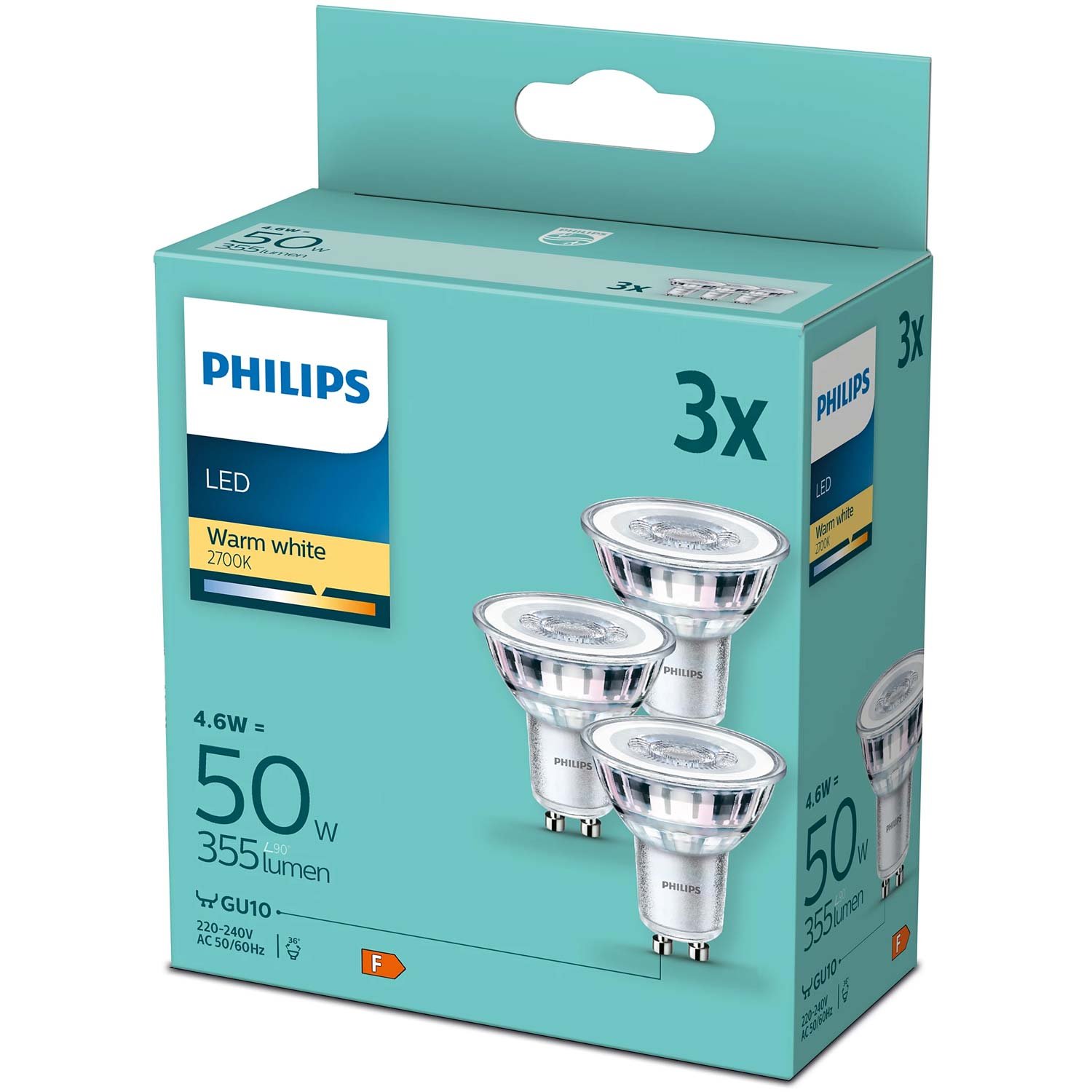 Läs mer om Philips 3-pack LED GU10 4,6W (50W) 355lm