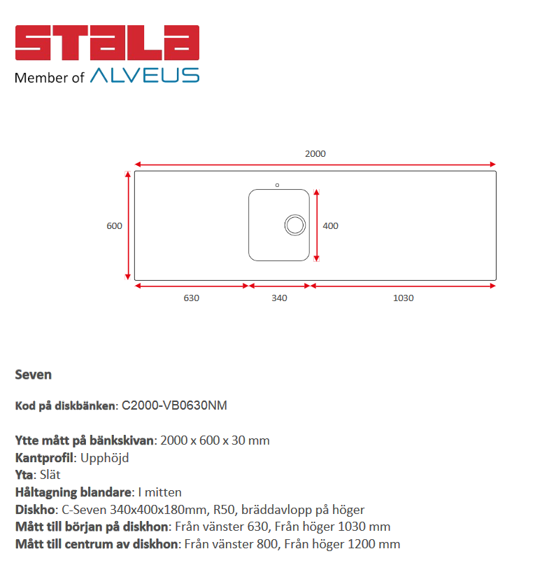 Läs mer om Stala C-Seven Diskbänk 2000 mm måttanpassad C2000-VB0630NM