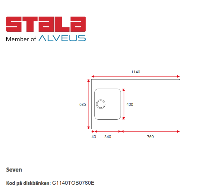 Läs mer om Stala Diskbänk måttanpassad C1140TOB0760E